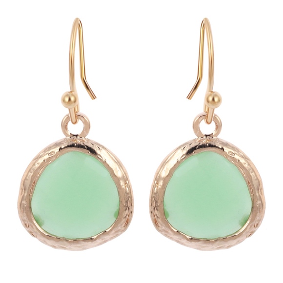 Jewelry - 18K Gold Jade Green Crystal Gem Drop Earrings